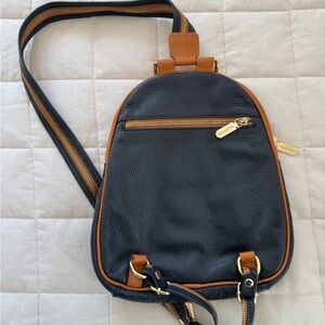 NWOT Valentina Genuine Navy Pebbled Leather Sling Backpack Shoulder Bag